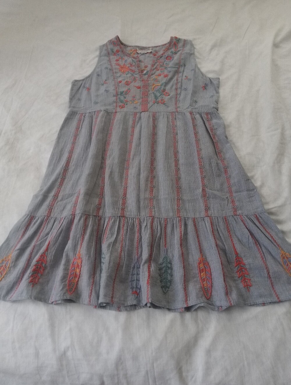 Johnny Was Blue Embroidered Sleeveless Tank Dress